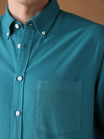 Teal Blue Regular Fit Solid Casual Shirt for Men (OWEN)