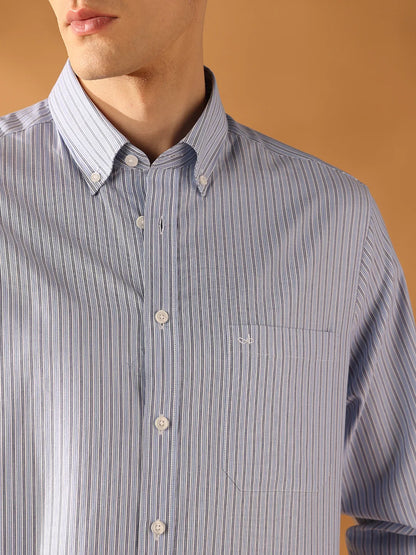 Blue Regular Fit Stripes Formal Shirt for Men (OVULO)