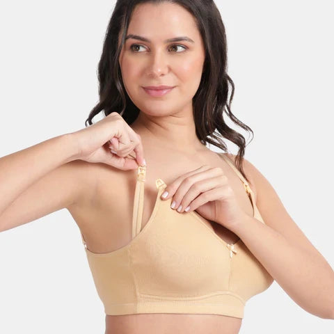 Envie maternity nursing bra non padded non wired 3/4th coverage NVB1116 nude soft breathable comfort bra for pregnancy and feeding