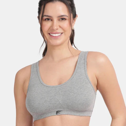 Seamless grey melange sports bra Envie full coverage non wired lightweight comfortable activewear bra for workouts