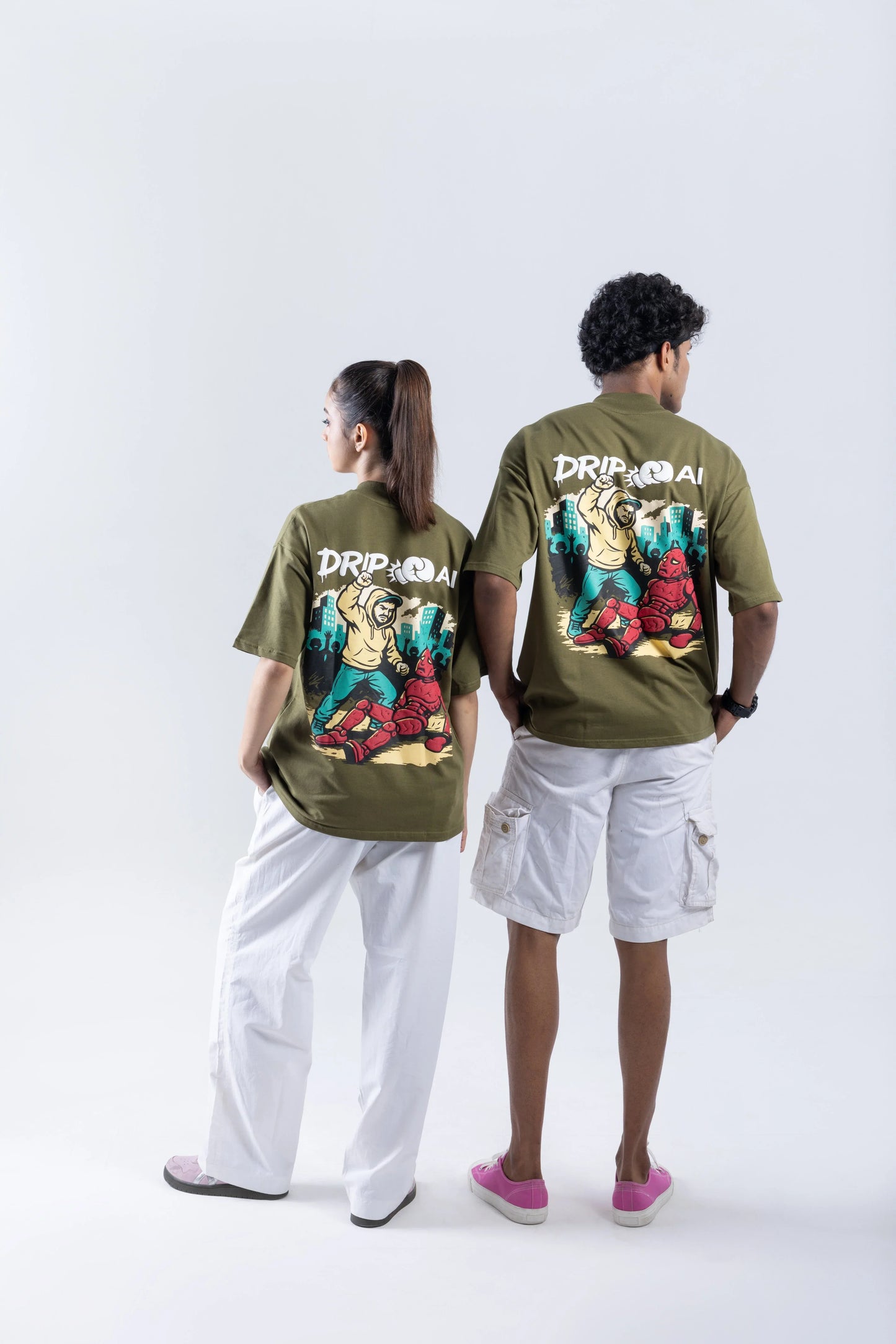 “Drip > AI” Round Neck Green T-shirt