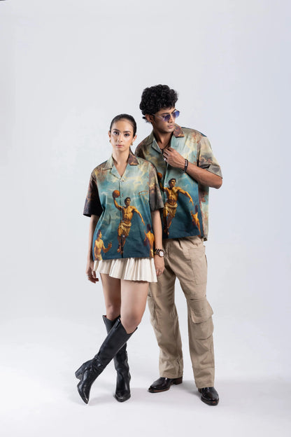 Court of Chaos Oversized Printed Cuban Collar Shirt Off Sinners