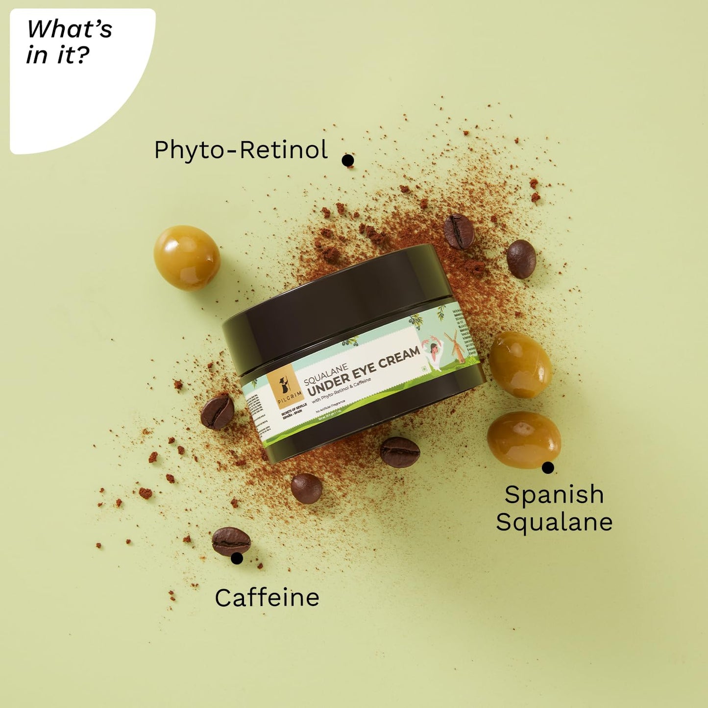 Pilgrim Squalane Under Eye Cream With Caffeine|Fights Dark Circles, Wrinkles|Depuff Eyes 30 GRAM