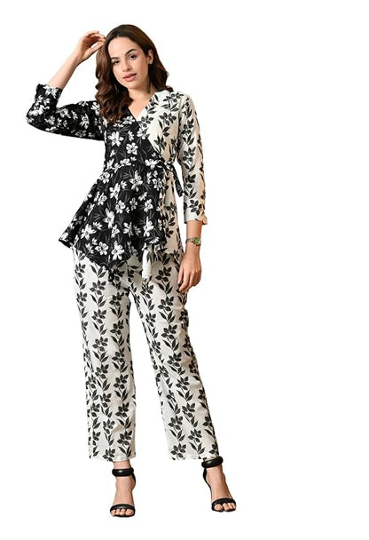 LIBOZA Women's Floral Print Cotton Angrakha Kurta with Pant Set – Stylish Ethnic Wear for All Occasions, Comfortable & Trendy Design