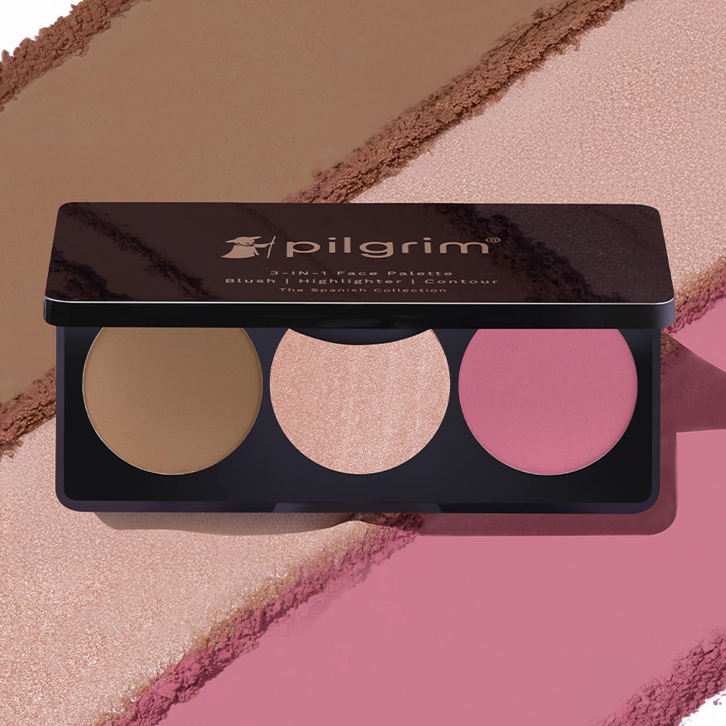 PILGRIM Rosé Touch 3-in-1 Face Palette Blush, Highlighter & Contour Sultry Romancé - 02 12G