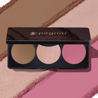 PILGRIM Rosé Touch 3-in-1 Face Palette Blush, Highlighter & Contour Sultry Romancé - 02 12G
