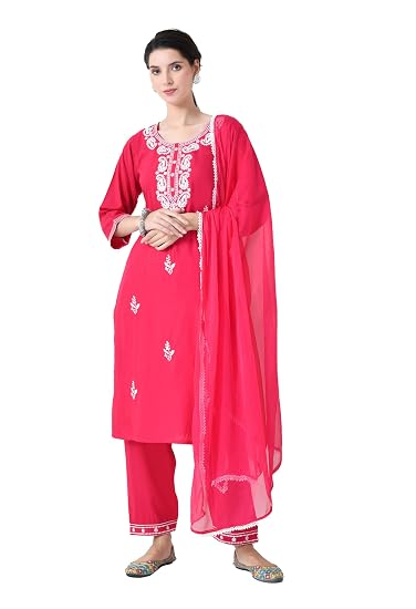 Chikankari Kurta Set for Women-Pink