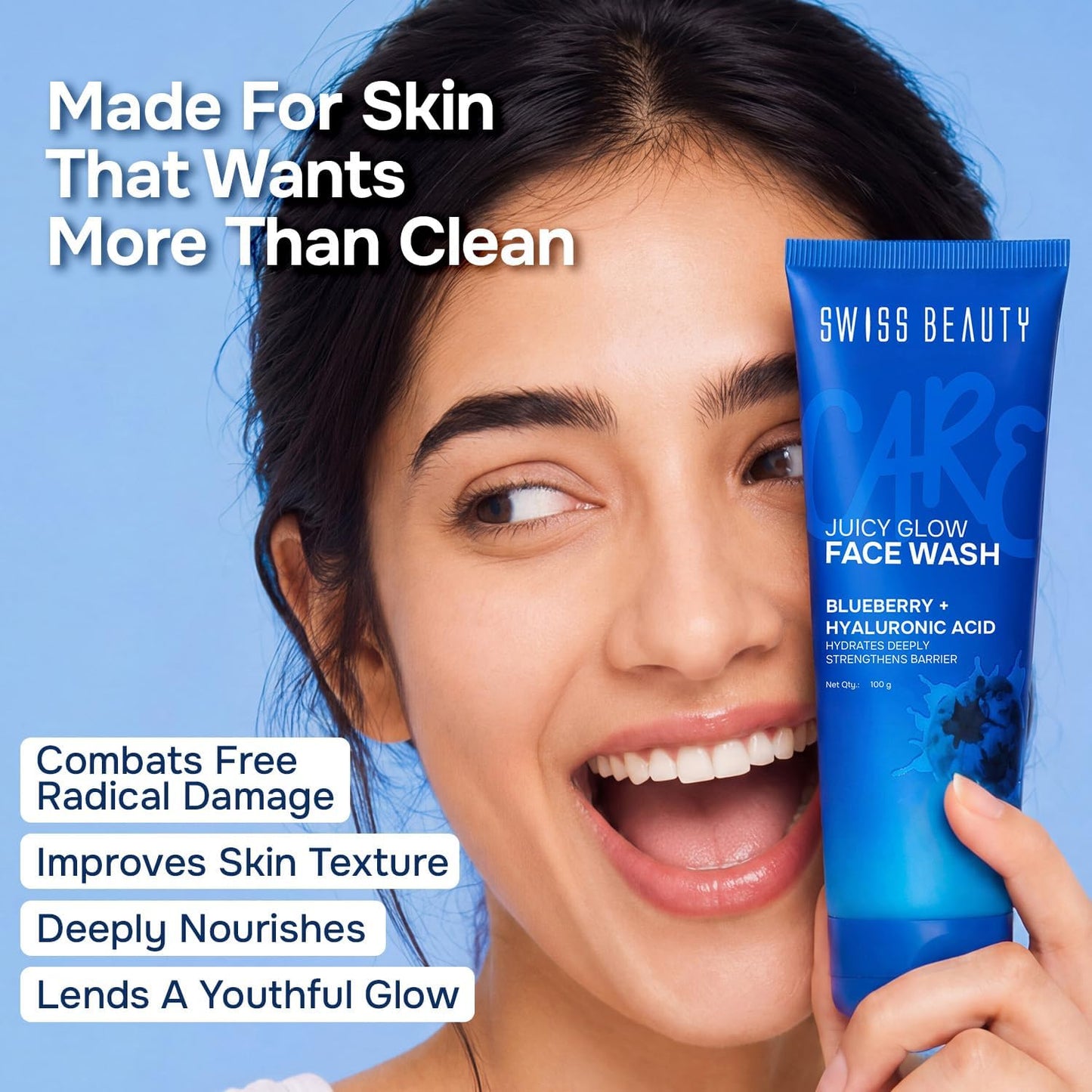 SWISS BEAUTY JUICY GLOW FACE WASH BLUEBERRY+HYALURONIC ACID