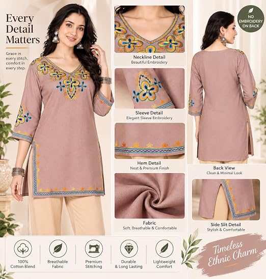 Embroidered Kashmiri Short Kurti -Mauve Pink
