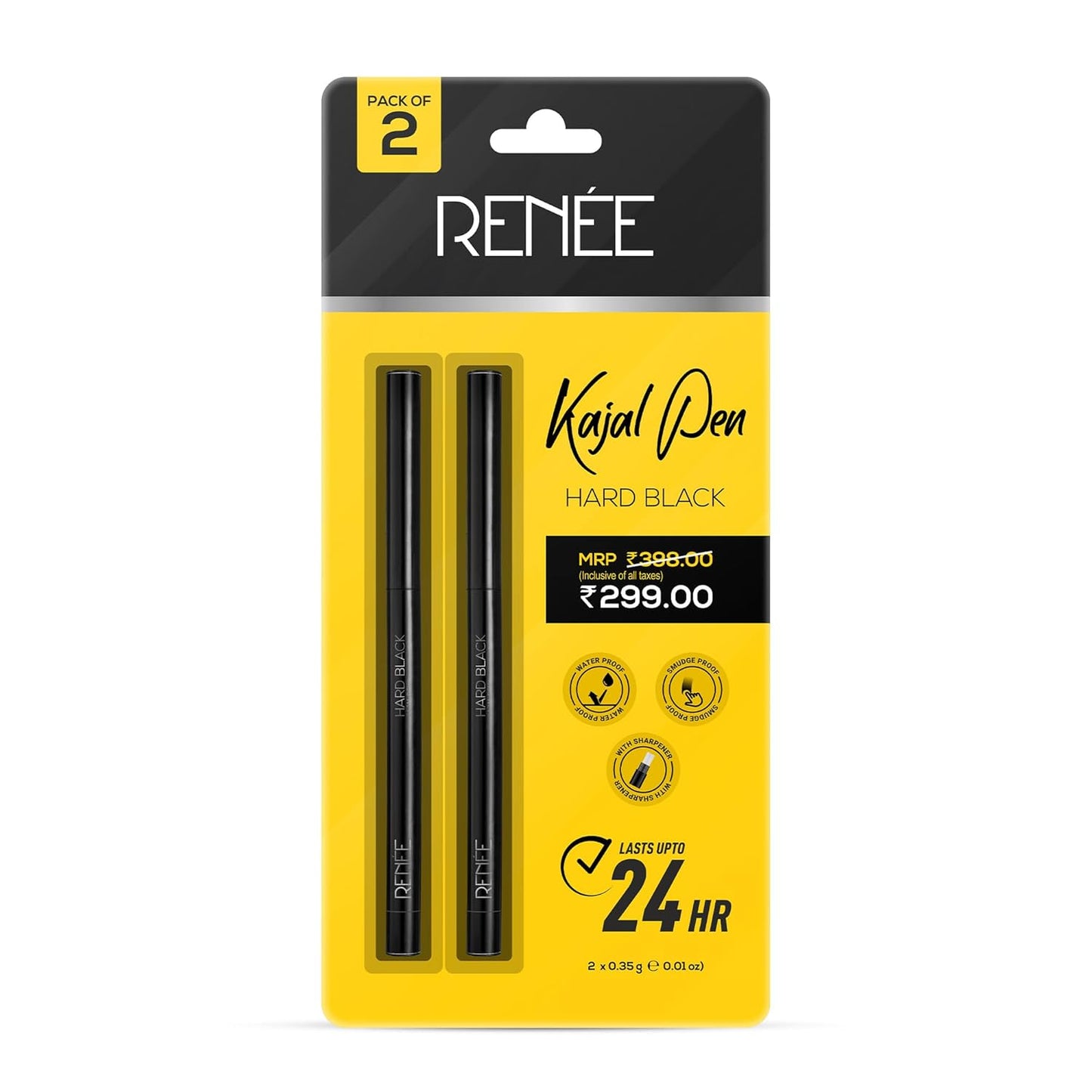 Renee Hard Black Kajal Pen with Sharpener, Black 0.35 GRAM