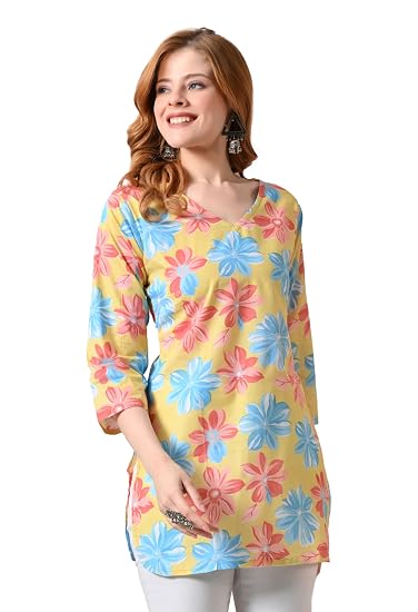 Cotton Short Kurti for Women Round Shape- Yellow