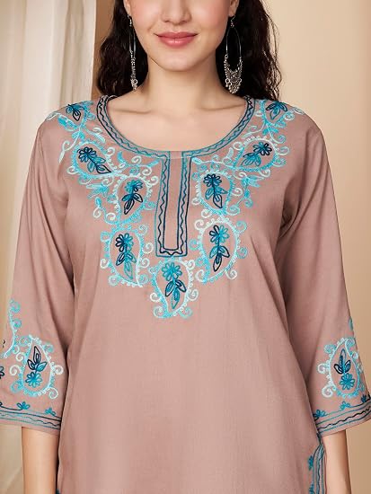 Embroidered Chikankari Kurti for Women - Chocolate 3