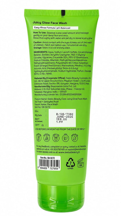 SWISS BEAUTY JUICY GLOW FACE WASH TEA TREE+SALICYLIC ACID