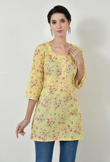 Pure Cotton Short Kurti for Women - Yellow
