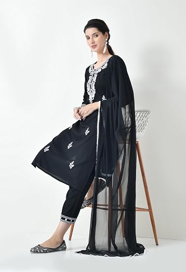 Chikankari Kurta Set for Women-Black