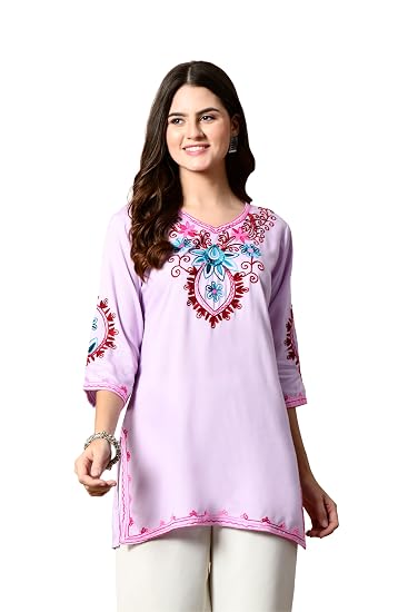 Embroidered Kashmiri Short Kurti -Lavender