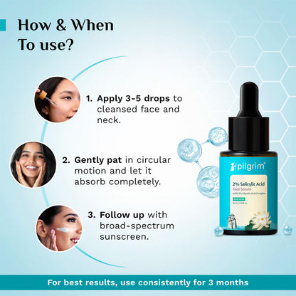Pilgrim Salicylic Acid 2% + Glycolic Acid 3% Anti Acne Serum | Resurfaces & Retexturizes Skin| Reduces Excess Oil | Dermatologically Tested | All Skin Type | For Men & Women | Vegan 30 MILLI_LITRE
