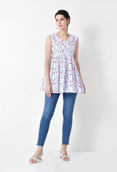 Peplum Cotton Short Kurtis for Woman-White