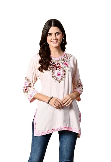 Embroidered Kashmiri Short Kurti -Baby Pink