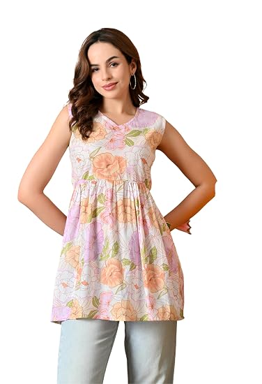 Peplum Cotton Short Kurtis for Woman-Orange