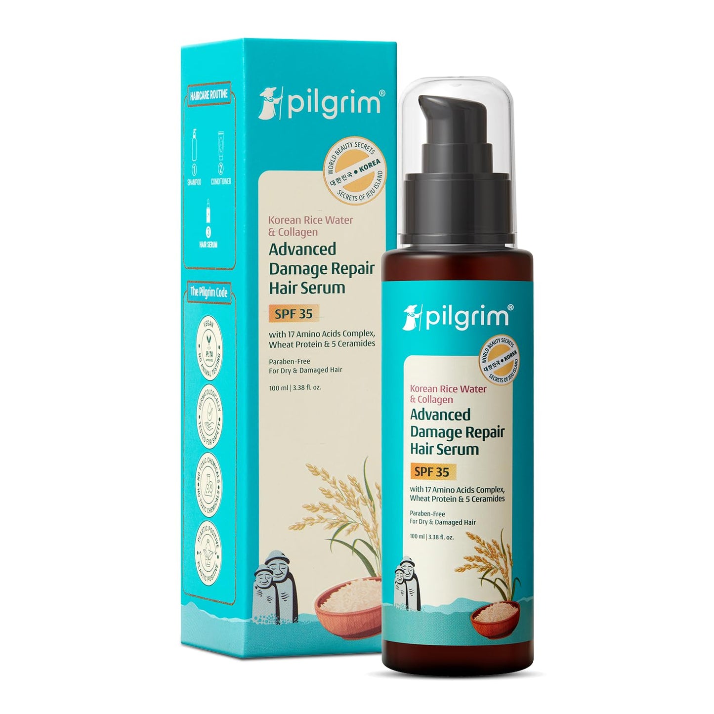 PILGRIM Korean Rice Water & Collagen Advanced Damage Repair Hair Serum SPF 35 100ML