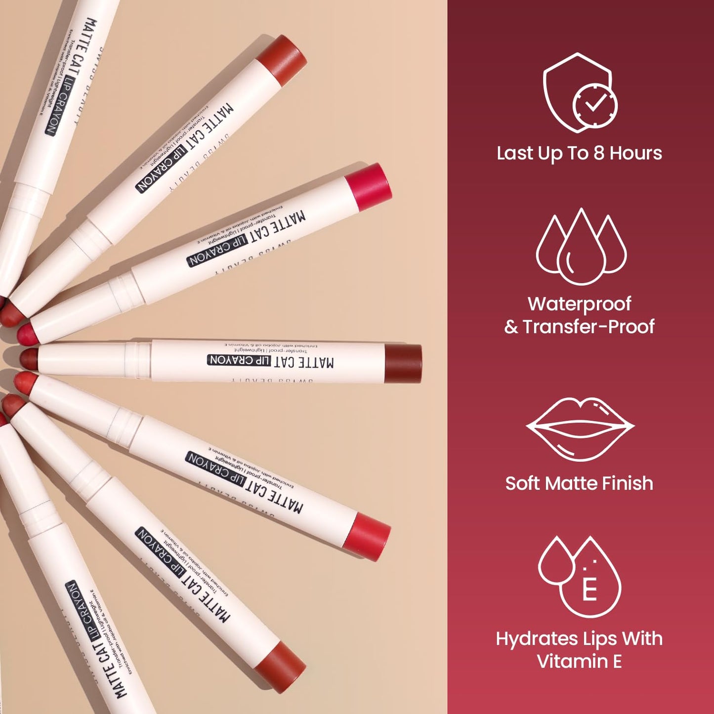 Swiss Beauty Matte Cat Lip Crayon - Regal Caramine 1.5 GRAM