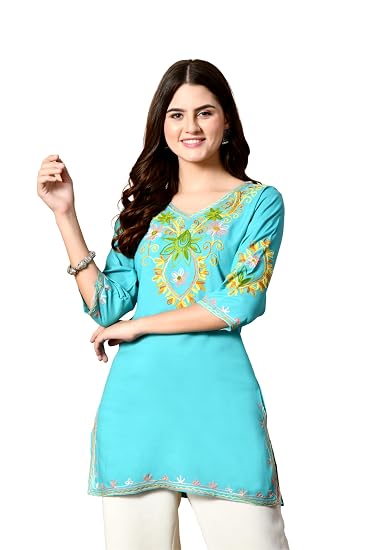 Embroidered Kashmiri Short Kurti -Sea Green 2
