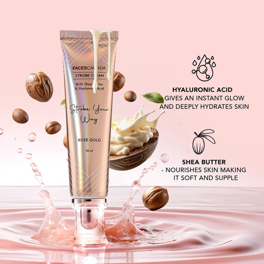 Faces Canada Strobe Cream - |Instant Illumination | Primer + Moisturizer Highlighter Gold 30 ml
