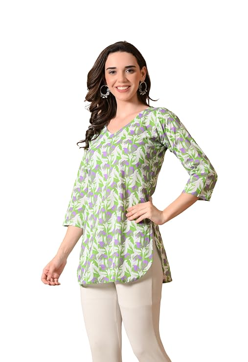 LIBOZA Cotton Short Kurti for Women Round Shape, Stylish Womens Kurtis Tunics Woman Kurta on Jeans | Shorts Tops Kurthis Top |Fancy Kurtee