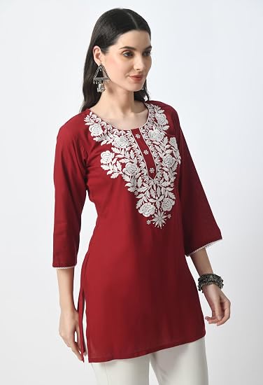 Lakhnawi Tunic Top Kurta Design for Ladies-Red