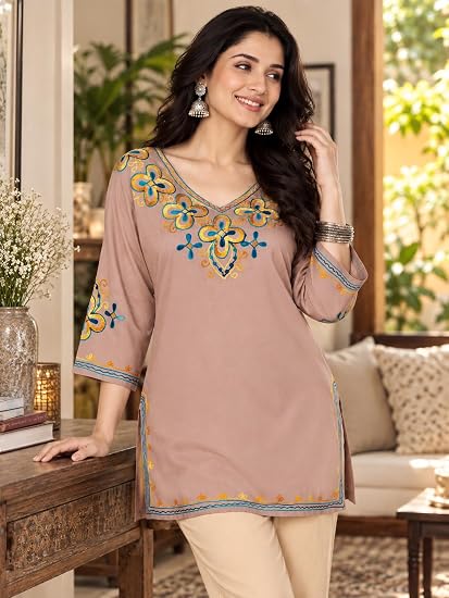 Embroidered Kashmiri Short Kurti -Mauve Pink