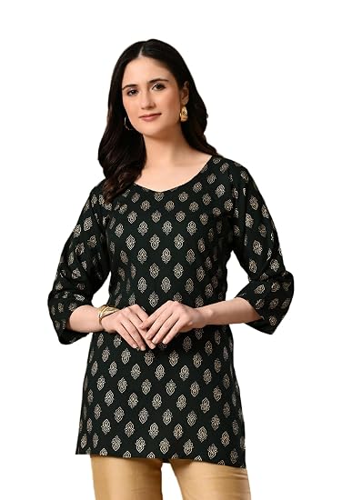 Rayon Cotton  Short Kurtis for Ladies-Green