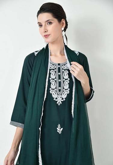 Chikankari Kurta Set for Women-Green