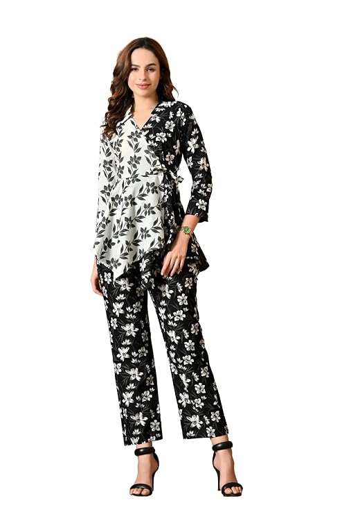 LIBOZA Women's Floral Print Cotton Angrakha Kurta with Pant Set – Stylish Ethnic Wear for All Occasions, Comfortable & Trendy Design