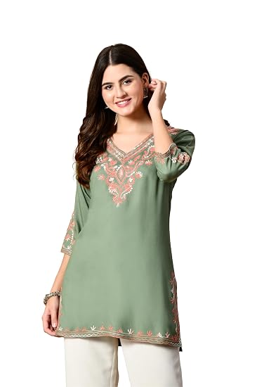 Embroidered Kashmiri Short Kurti -Pista