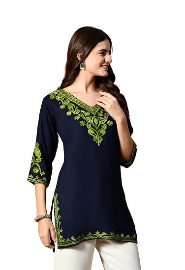 Embroidered Kashmiri Short Kurti -Navy Blue