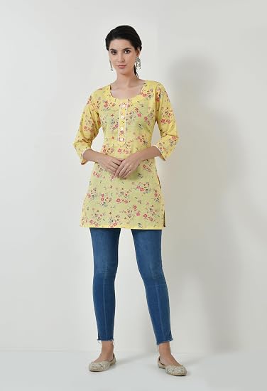 Pure Cotton Short Kurti for Women - Yellow