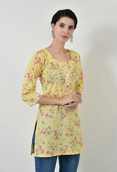 Pure Cotton Short Kurti for Women - Yellow