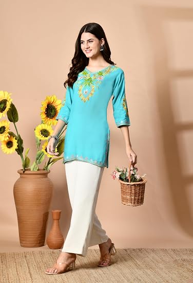 Embroidered Kashmiri Short Kurti -Sea Green 2