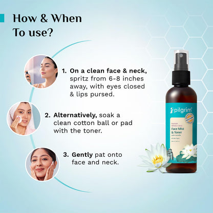 Pilgrim White Lotus Natural Face Mist & Toner With Camellia Witch Hazel| Korean Beauty Formulation|For Better Hydration| Paraben Phthalate Free| Men Women 100 MILLI_LITRE