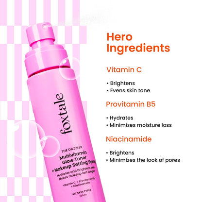 Foxtale Vitamin C Multivitamin Glow Toner & Makeup Setting Spray, Alcohol-Free Men Women 150 ml