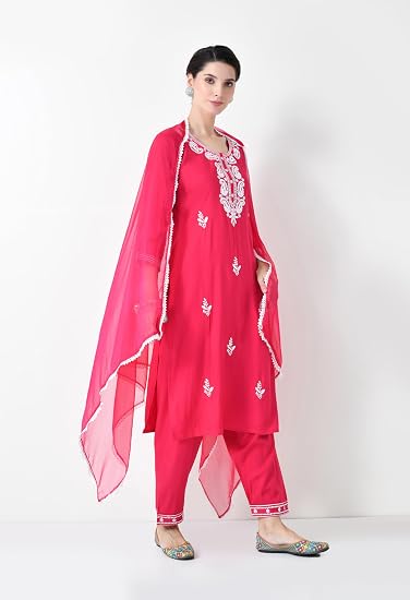Chikankari Kurta Set for Women-Pink