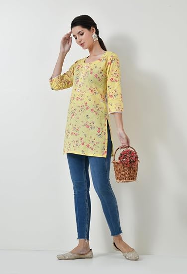 Pure Cotton Short Kurti for Women - Yellow