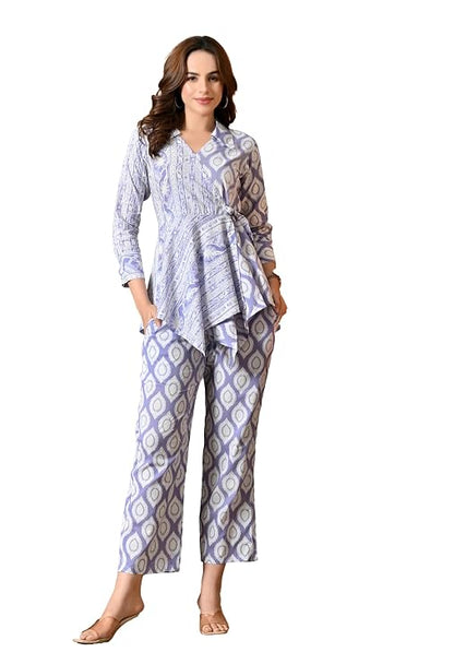 LIBOZA Women's Floral Print Cotton Angrakha Kurta with Pant Set – Stylish Ethnic Wear for All Occasions, Comfortable & Trendy Design