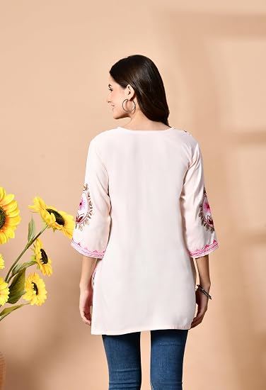 Embroidered Kashmiri Short Kurti -Baby Pink