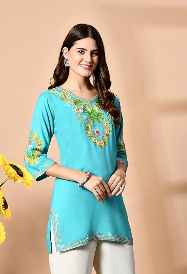 Embroidered Kashmiri Short Kurti -Sea Green 2