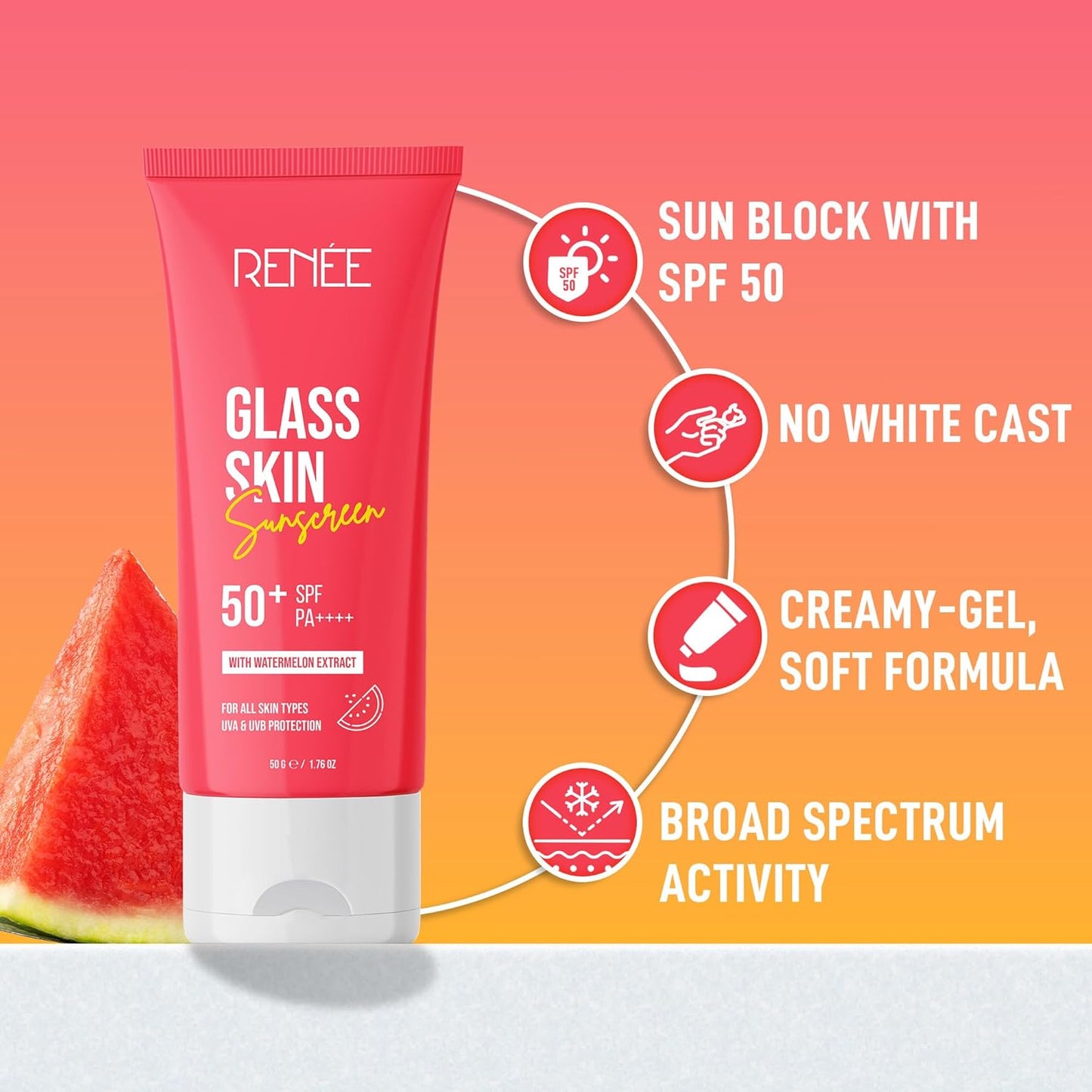 Renee Glass Skin 50+ SPF PA++++ Sunscreen Cream 50 g