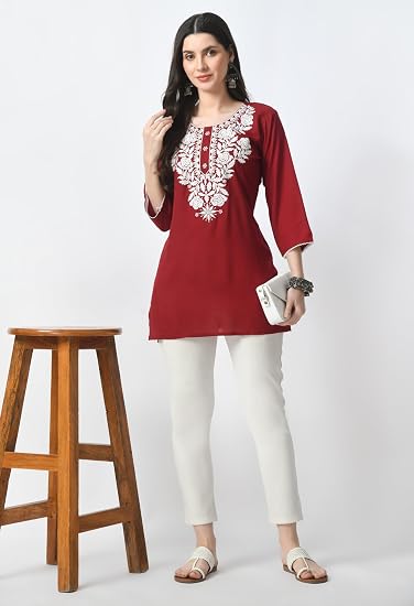Lakhnawi Tunic Top Kurta Design for Ladies-Red