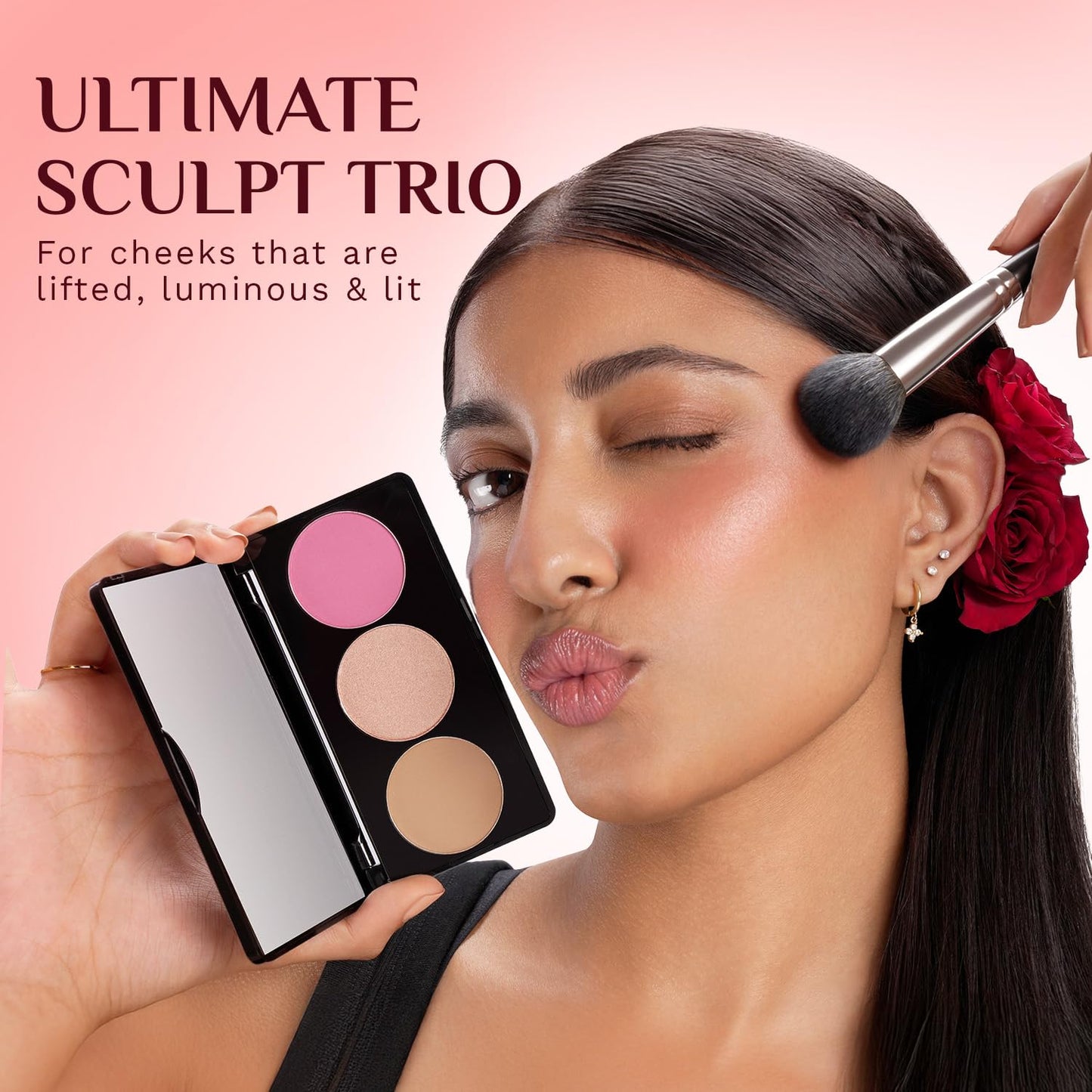 PILGRIM Rosé Touch 3-in-1 Face Palette Blush, Highlighter & Contour Sultry Romancé - 02 12G