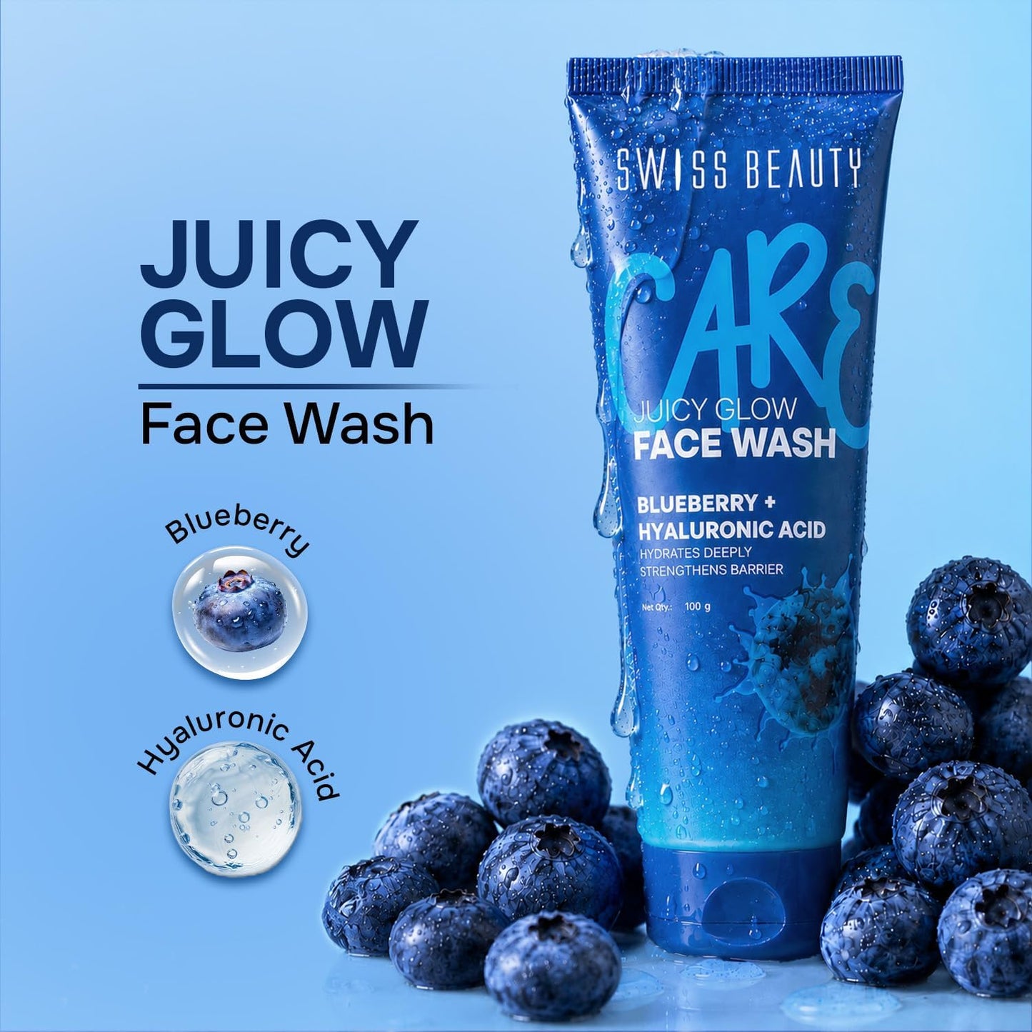 SWISS BEAUTY JUICY GLOW FACE WASH BLUEBERRY+HYALURONIC ACID
